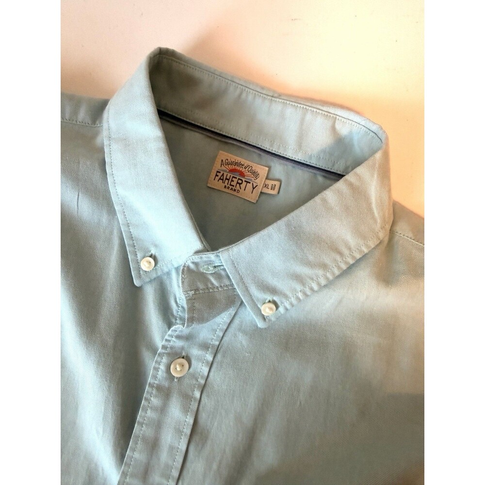 Faherty Movement Oxford Shirt Mens XL Sage Green Coastal Classic Stretch Button